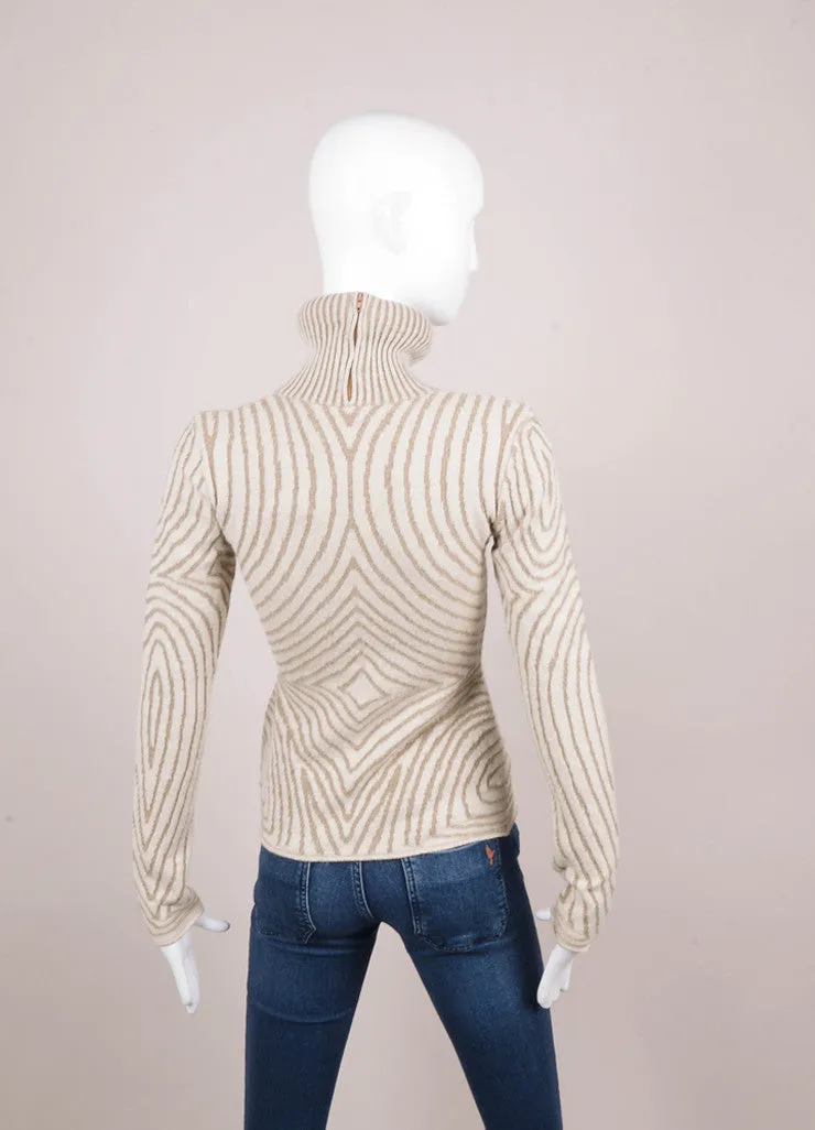 New With Tags Cream and Grey Textured Knit Padded Turtleneck Sweater