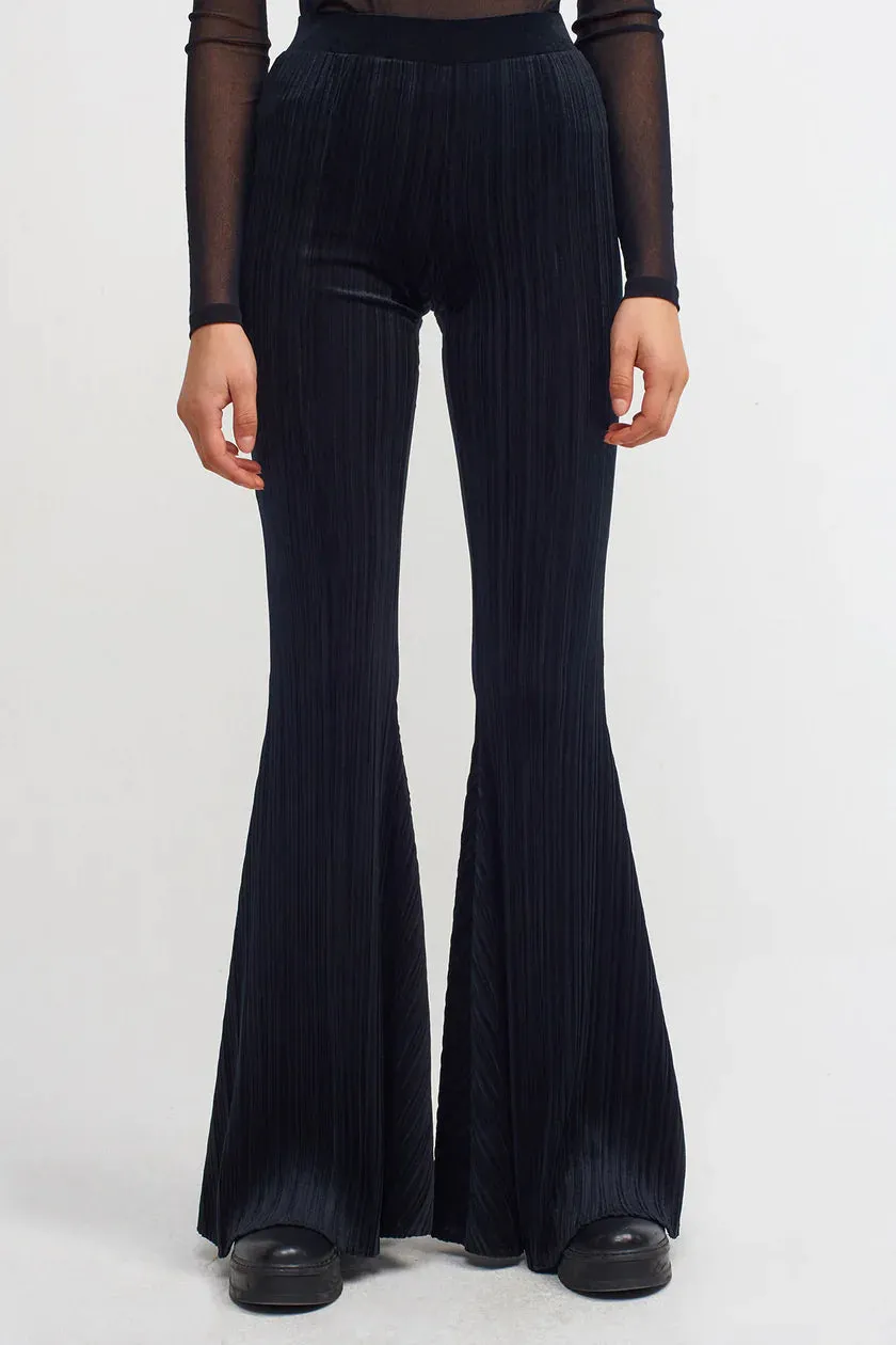 Nu Velvet Pleated Flare Trousers Black