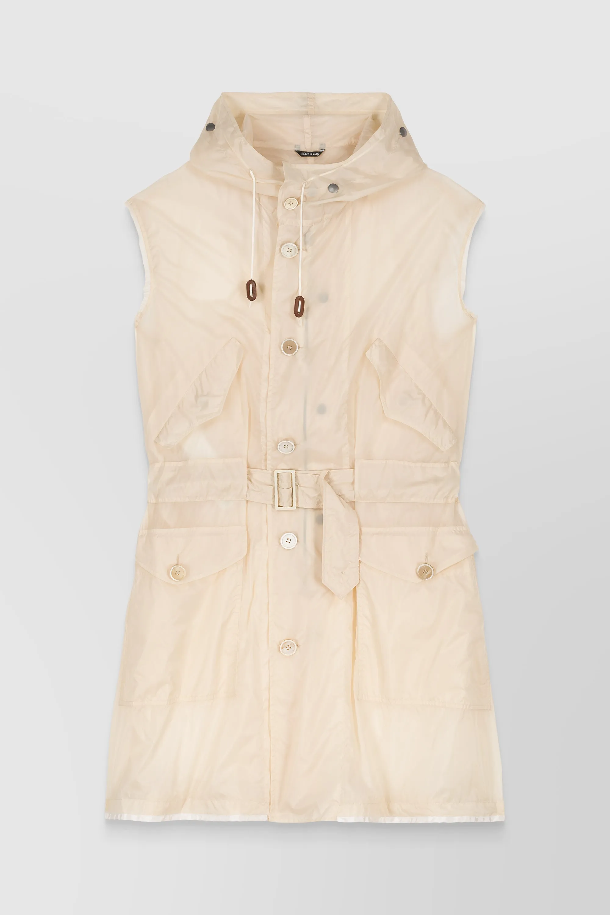 Nylon sleeveless semi-sheer trench-coat