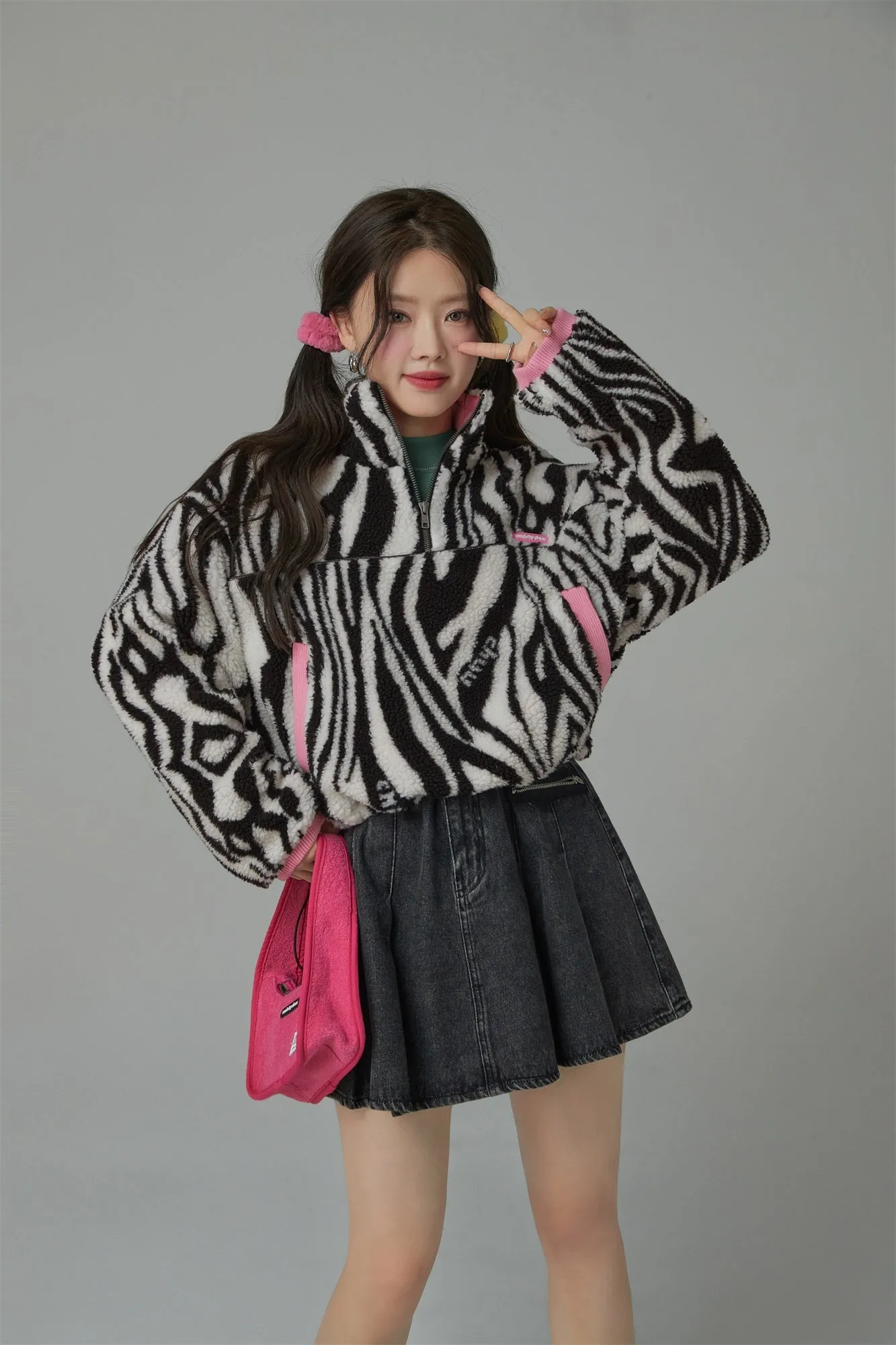 One In A Million Zebra Half Zip-Up Sweater