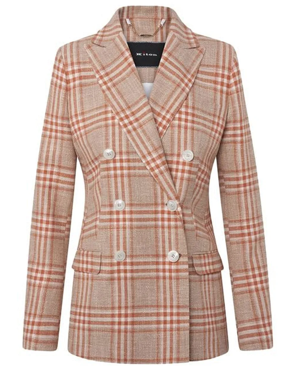 Orange and Beige Plaid Double Breasted Jacket