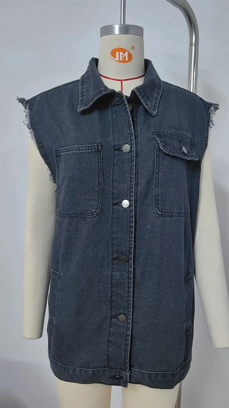 Oversized Classic Denim Vest – Biker Look Design