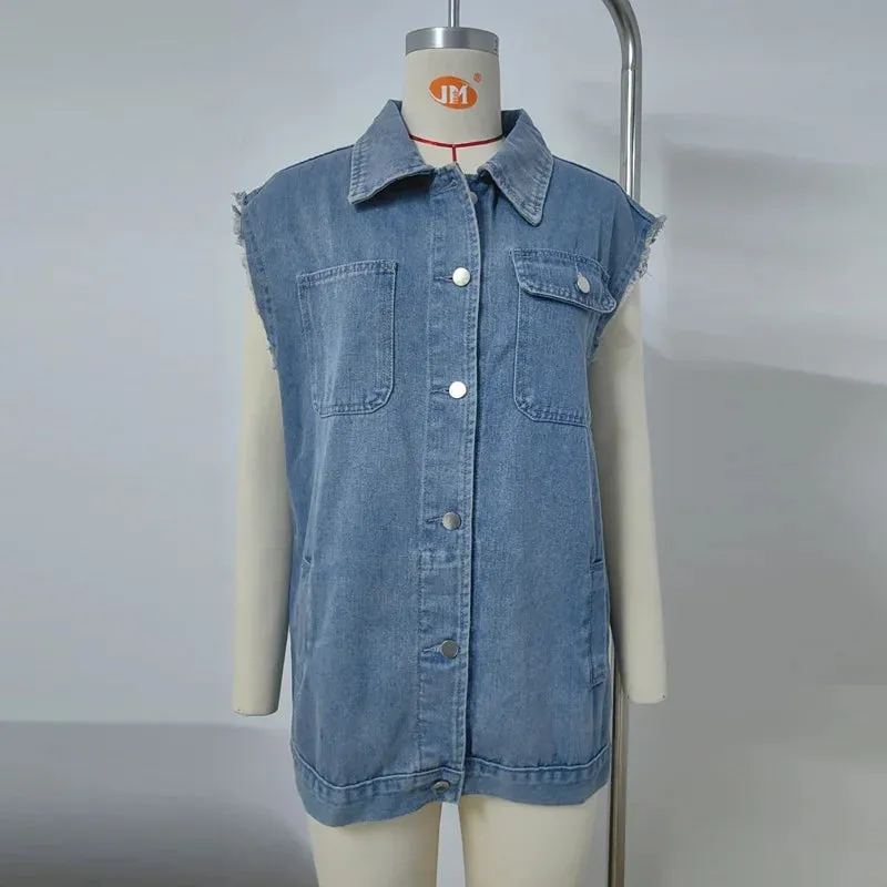 Oversized Classic Denim Vest – Biker Look Design