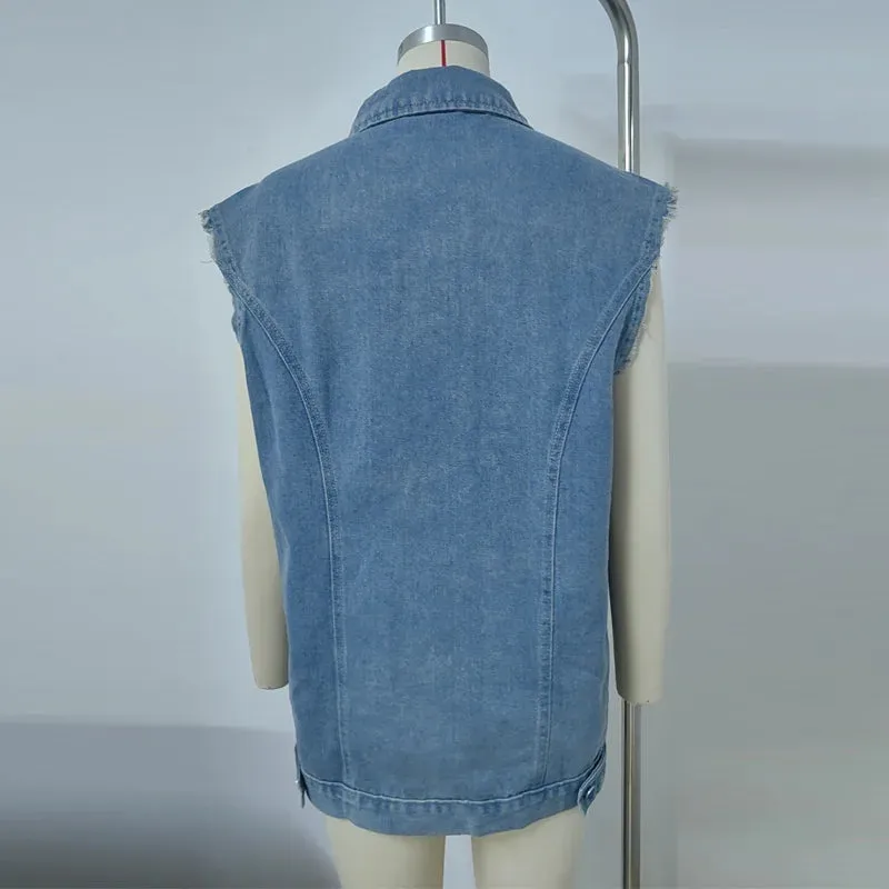 Oversized Classic Denim Vest – Biker Look Design