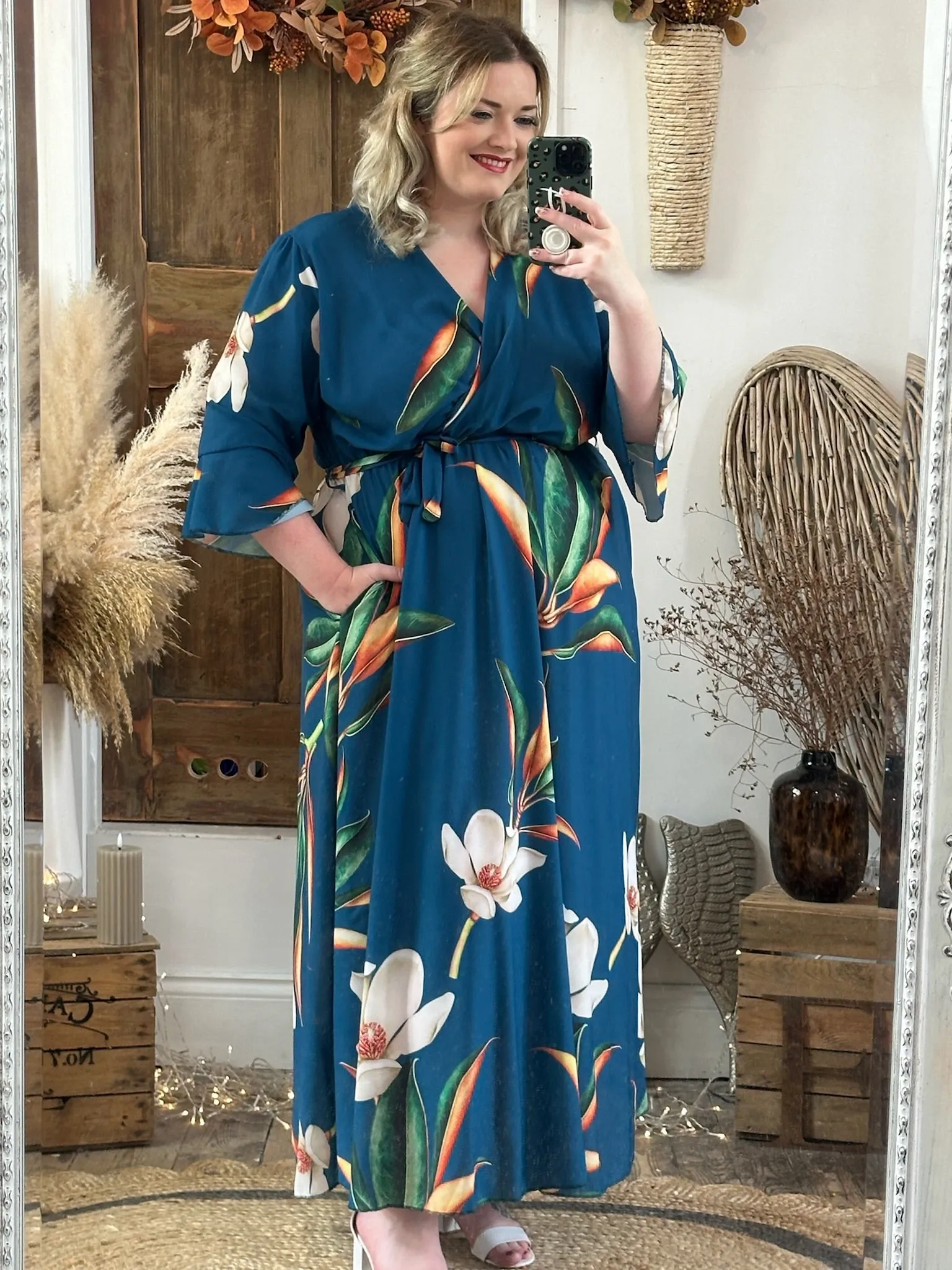 Petrol Bold Floral Thea Dress