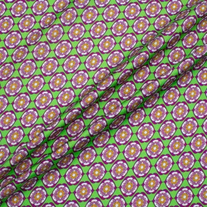 Pink & Orange Geo Floral Printed Green Silk Twill (A 3m Piece)