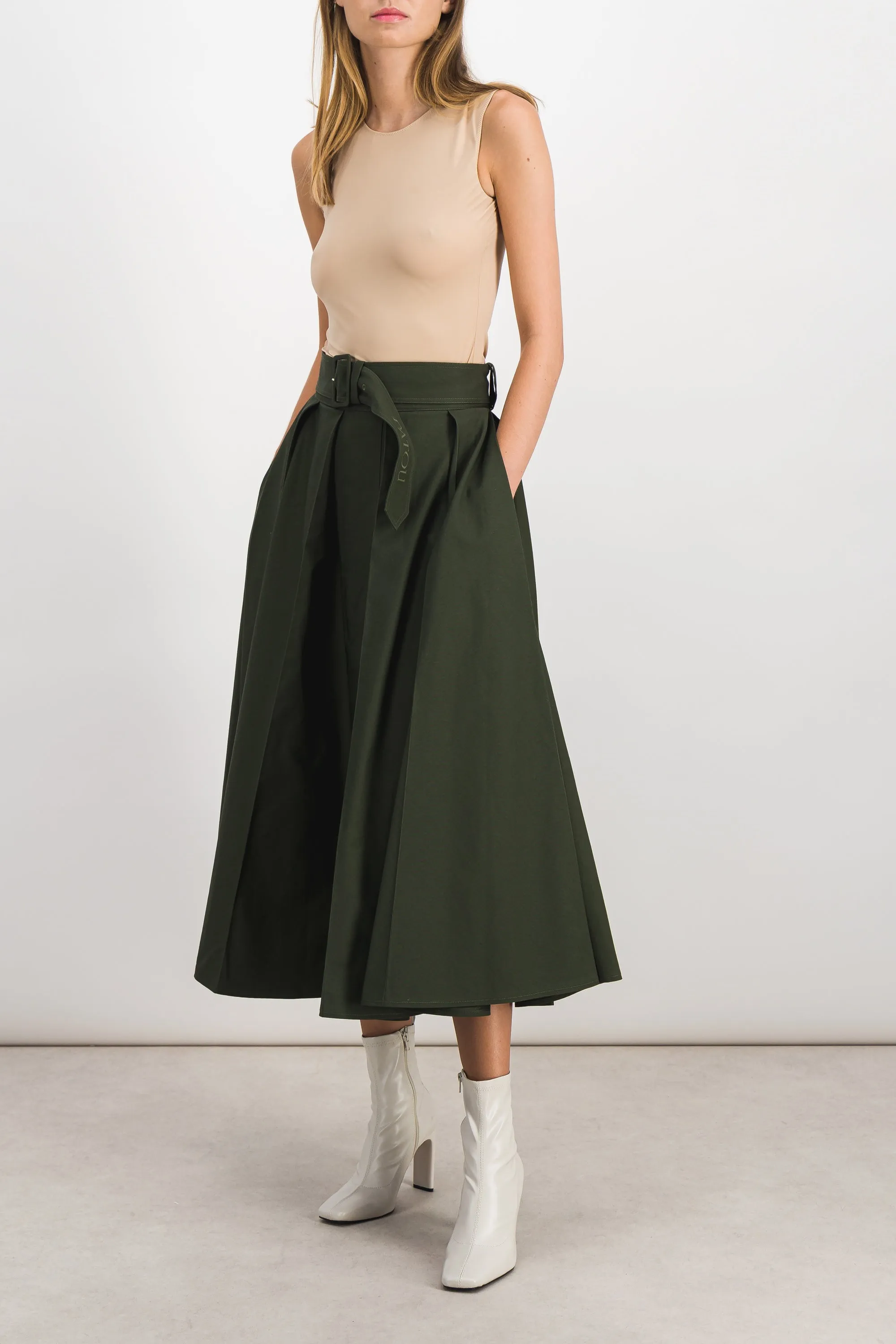 Pleated canvas maxi skirt