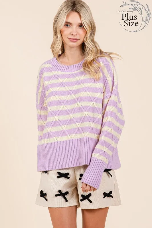 Plus Stripe Argyle Knit Sweater