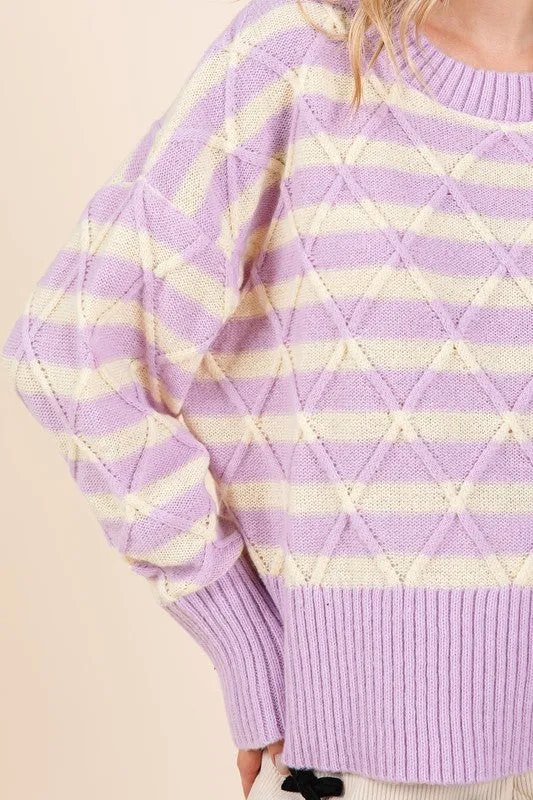 Plus Stripe Argyle Knit Sweater