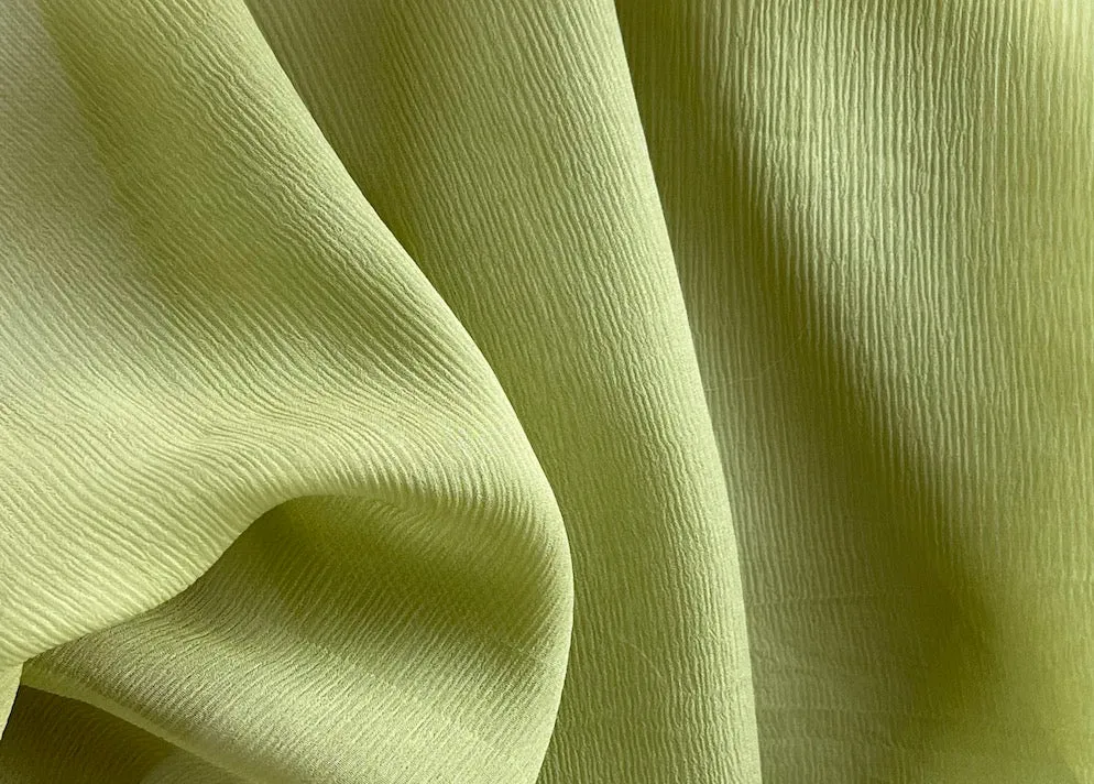 Semi-Sheer Muted Pear Green Crinkled Silk Chiffon