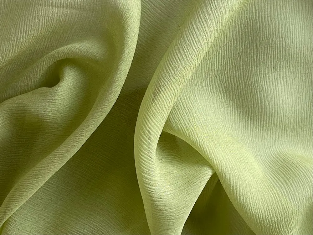 Semi-Sheer Muted Pear Green Crinkled Silk Chiffon