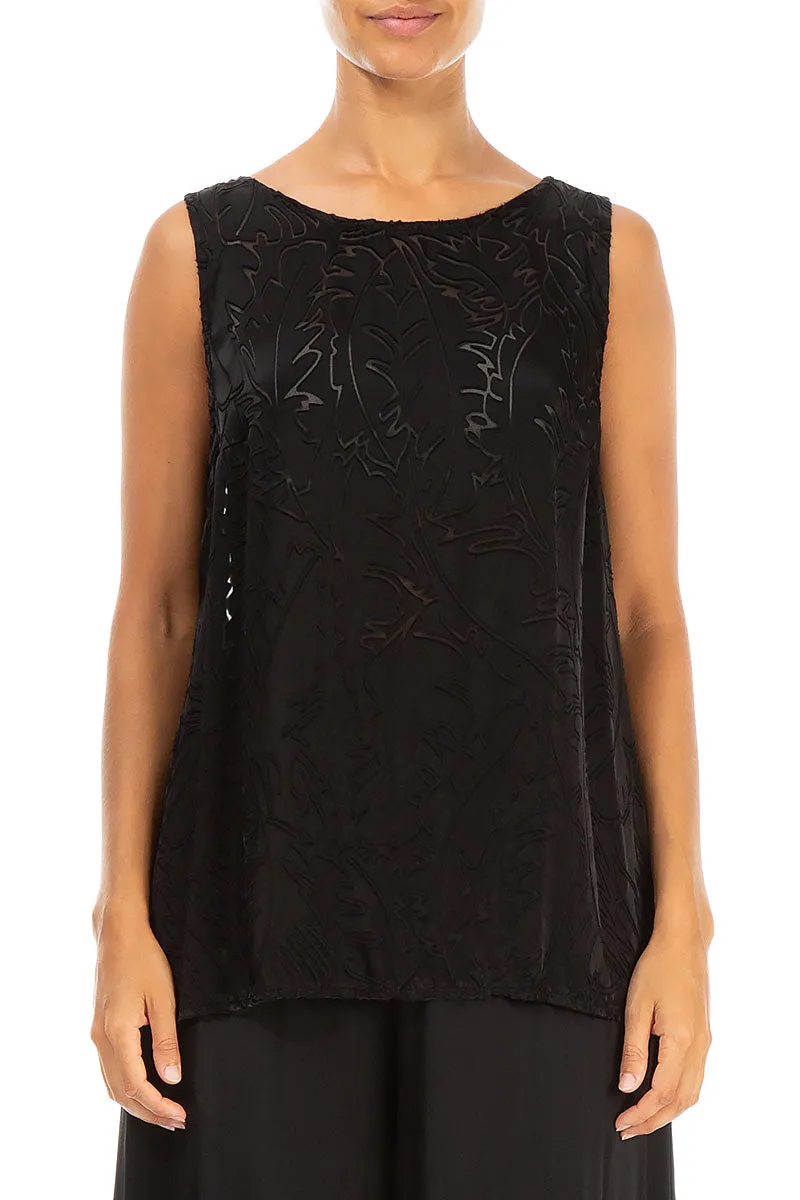 Sleeveless Black Devoré Feather Silk Top