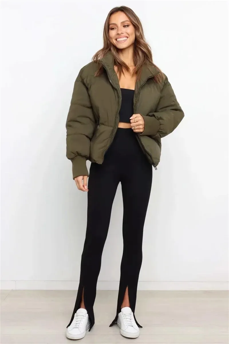 Solid Zip-Up Puffer Jacket