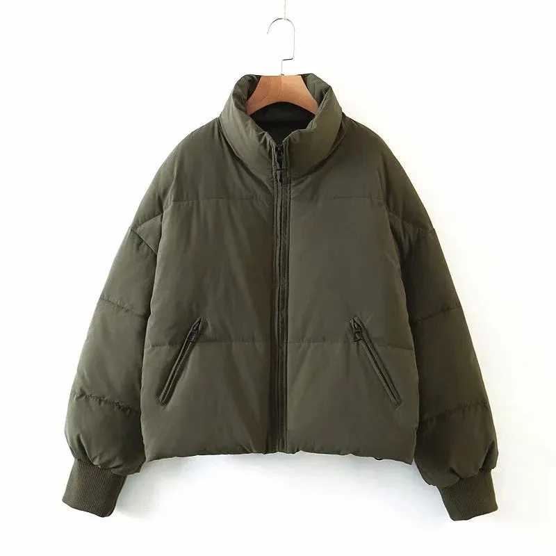 Solid Zip-Up Puffer Jacket