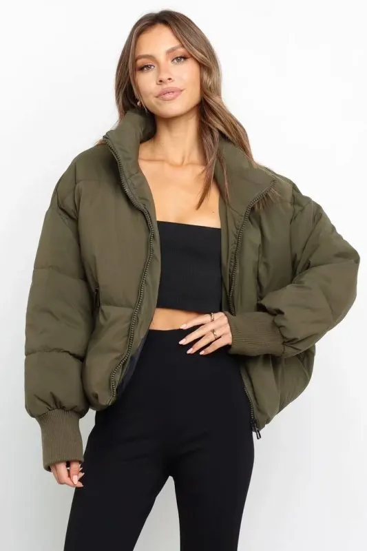 Solid Zip-Up Puffer Jacket