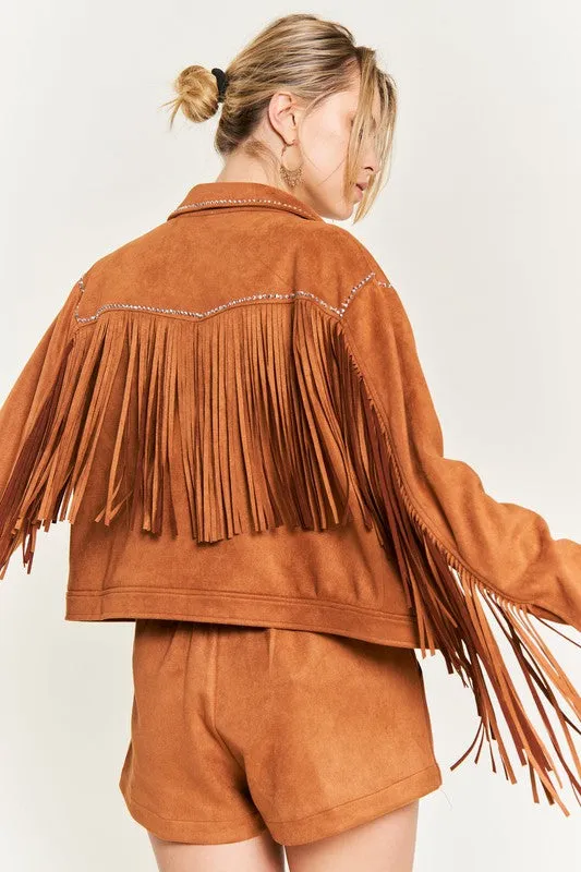 Suede studded fringe jacket PLUS SIZE