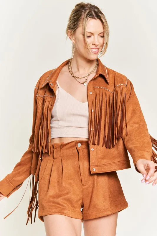 Suede studded fringe jacket PLUS SIZE