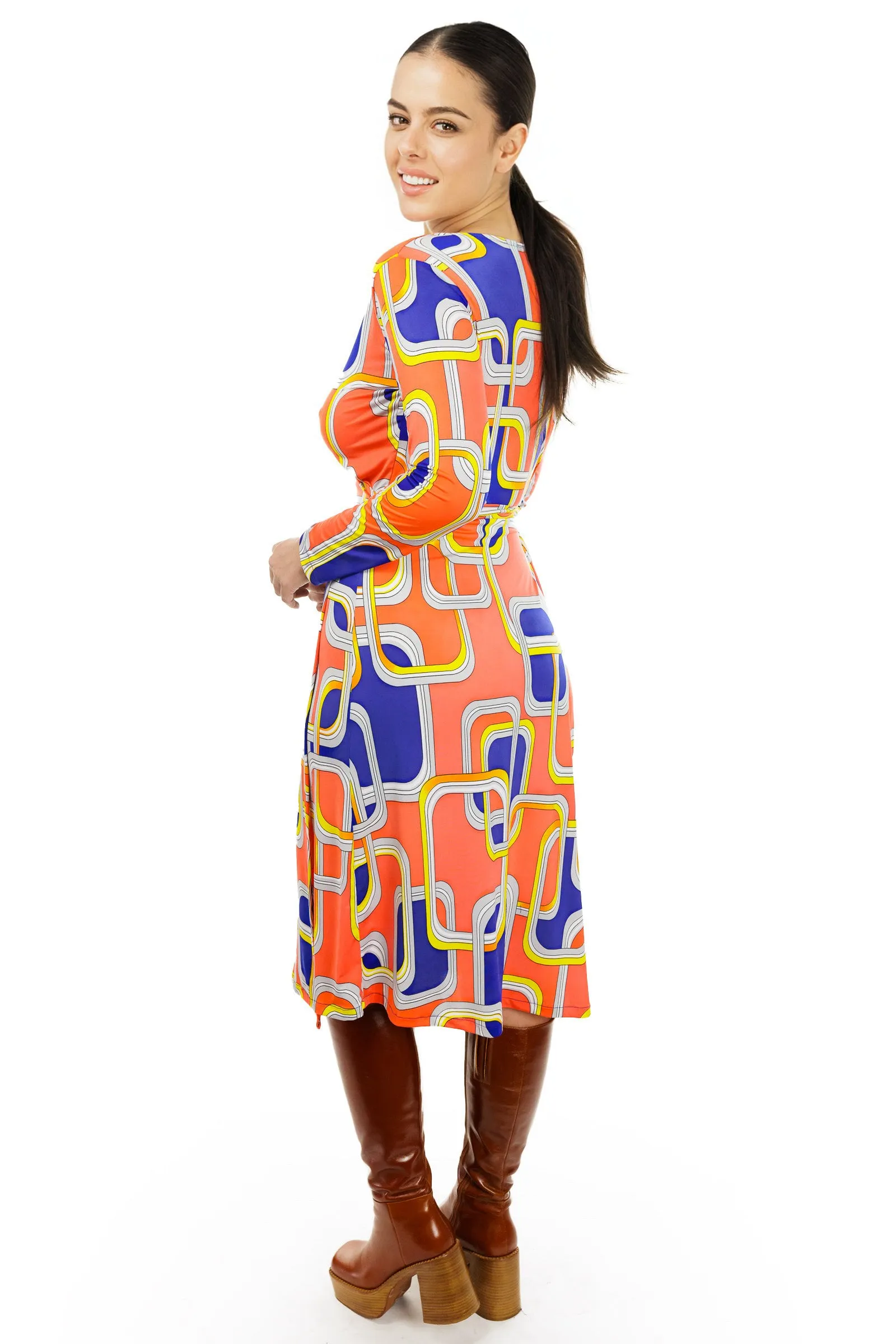 Tantric Tile Long Sleeve Wrap Dress