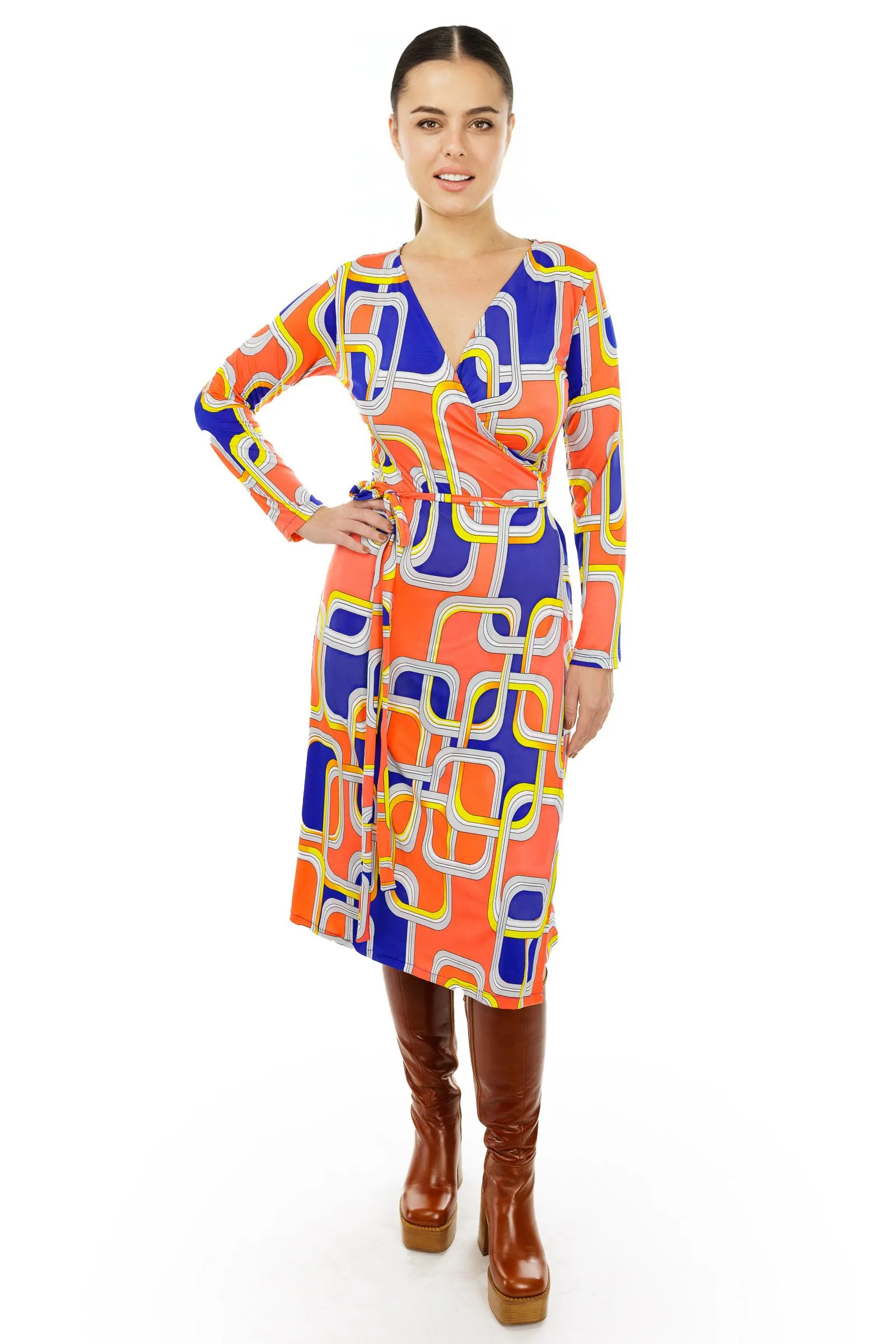 Tantric Tile Long Sleeve Wrap Dress