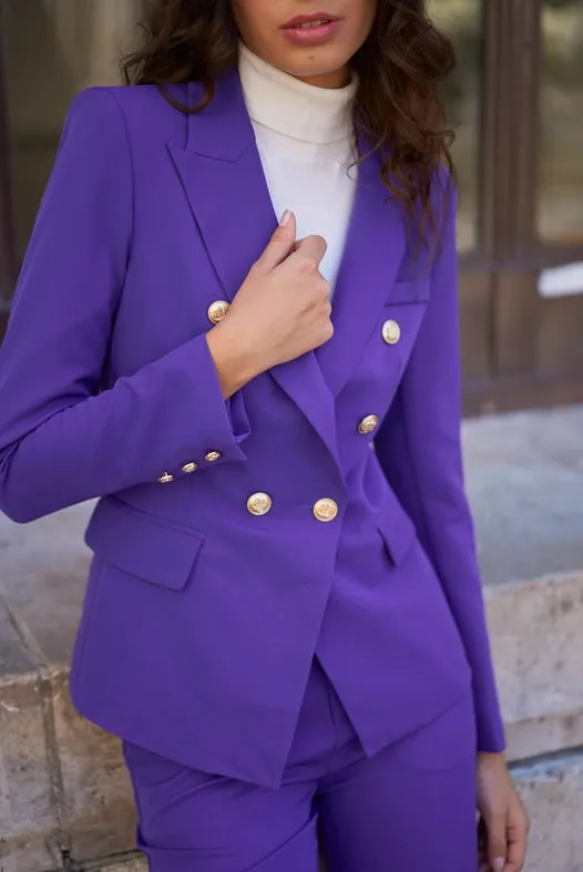 Timeless Fitted Double-Breasted Suit Jacket with Gold Buttons  Violet