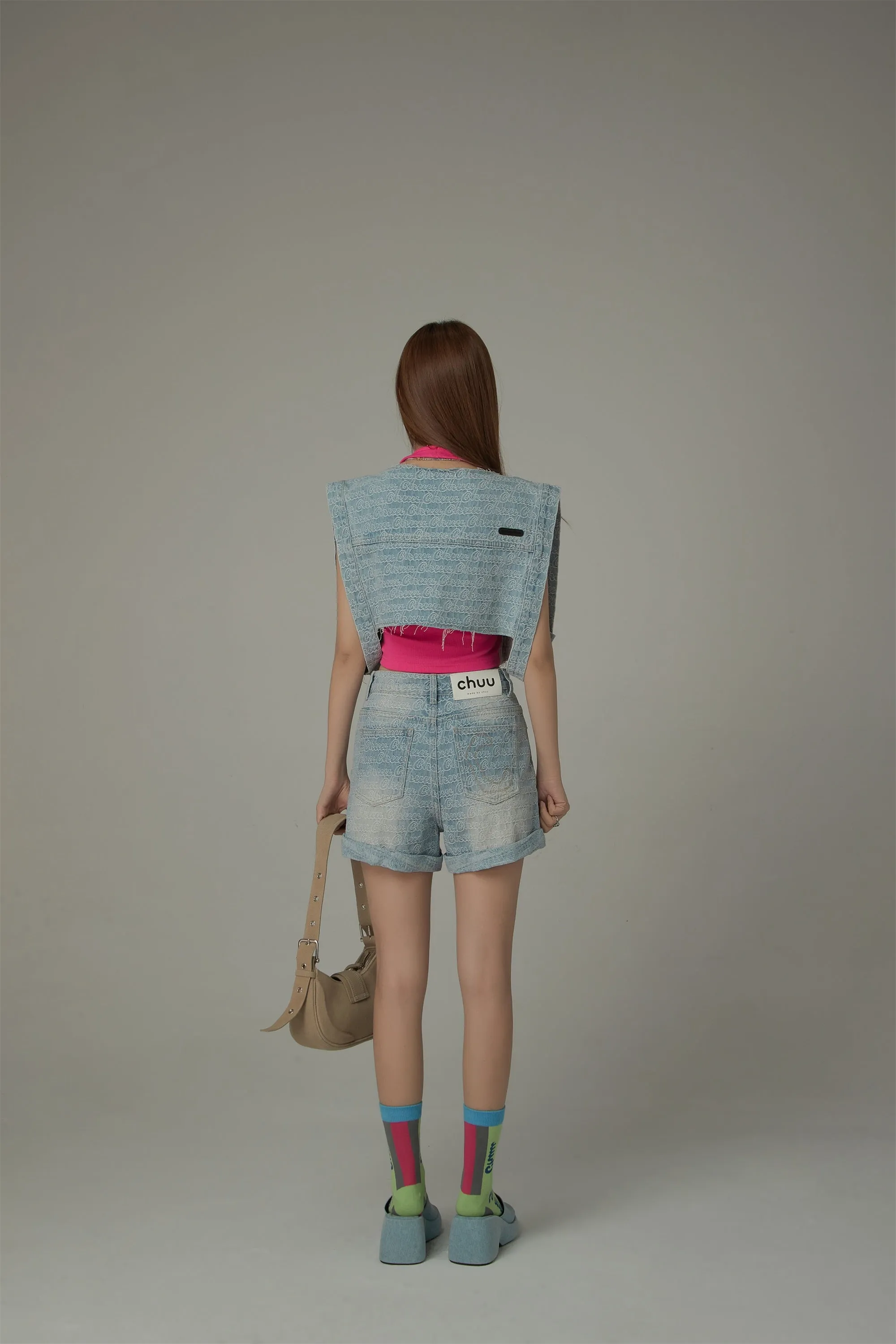 Unbalanced Sleeveless Raw Hem Denim Vest