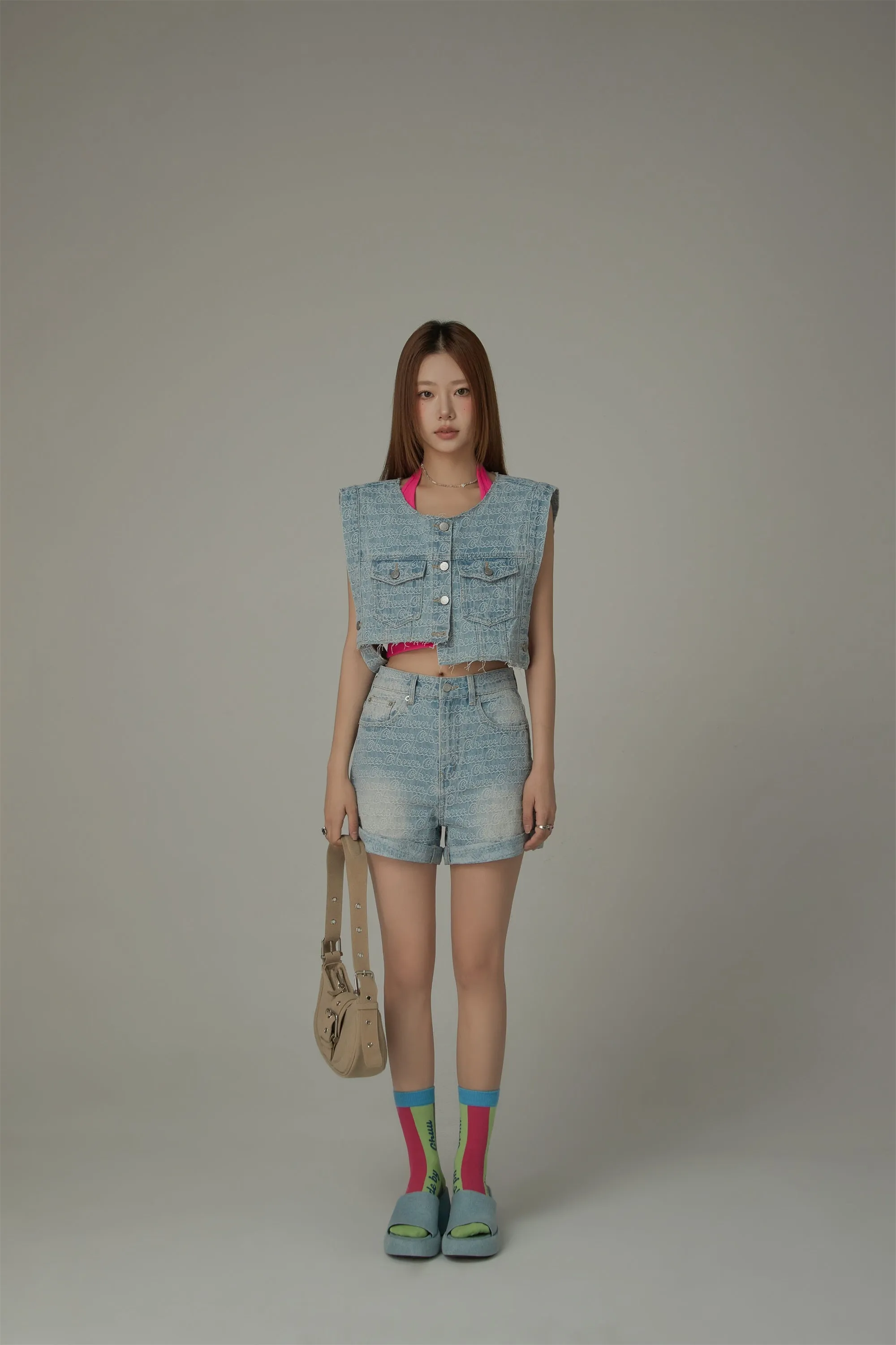 Unbalanced Sleeveless Raw Hem Denim Vest