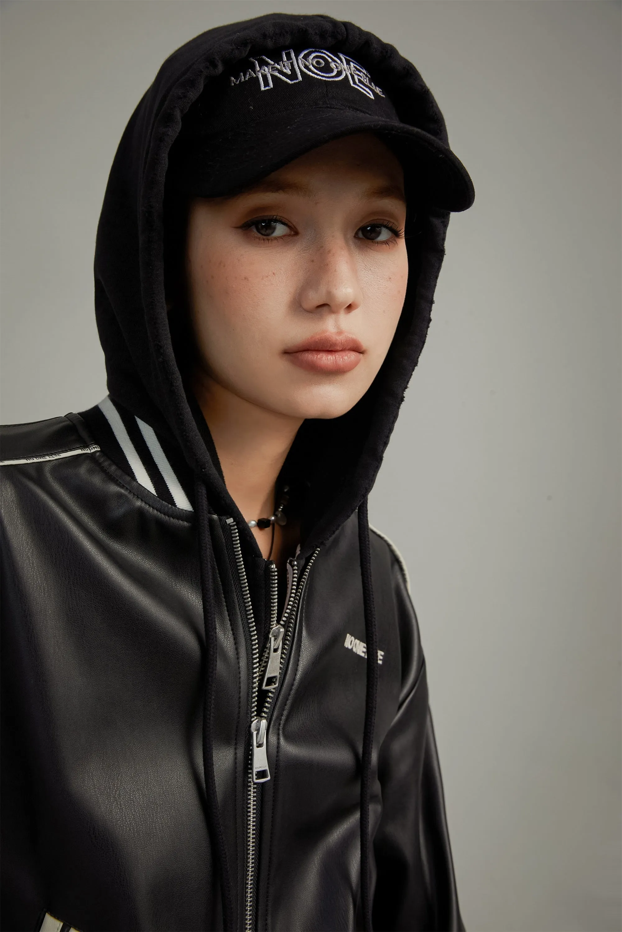 Varsity Leather Zip-Up Jacket