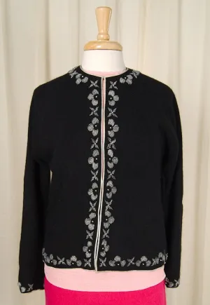 Vintage 1950s Black Bead Trim Cardigan