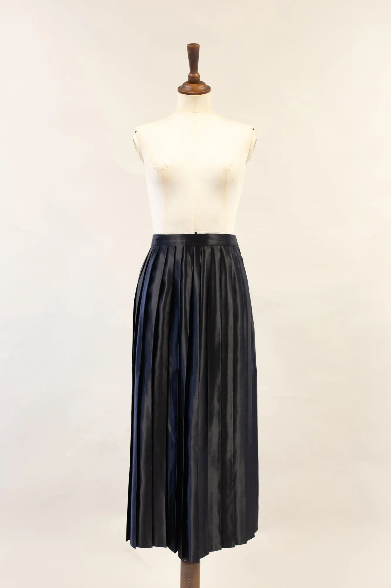 Vintage 1980s Black Satin Pleated Skirt