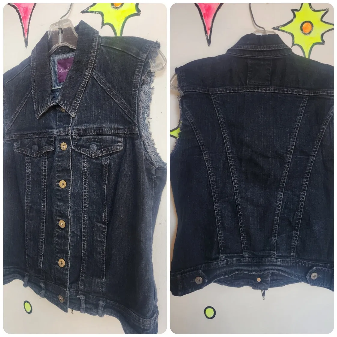 Vintage Y2K | Gloria Vanderbilt Denim Cropped Vest Punk Grunge Biker Indie | S