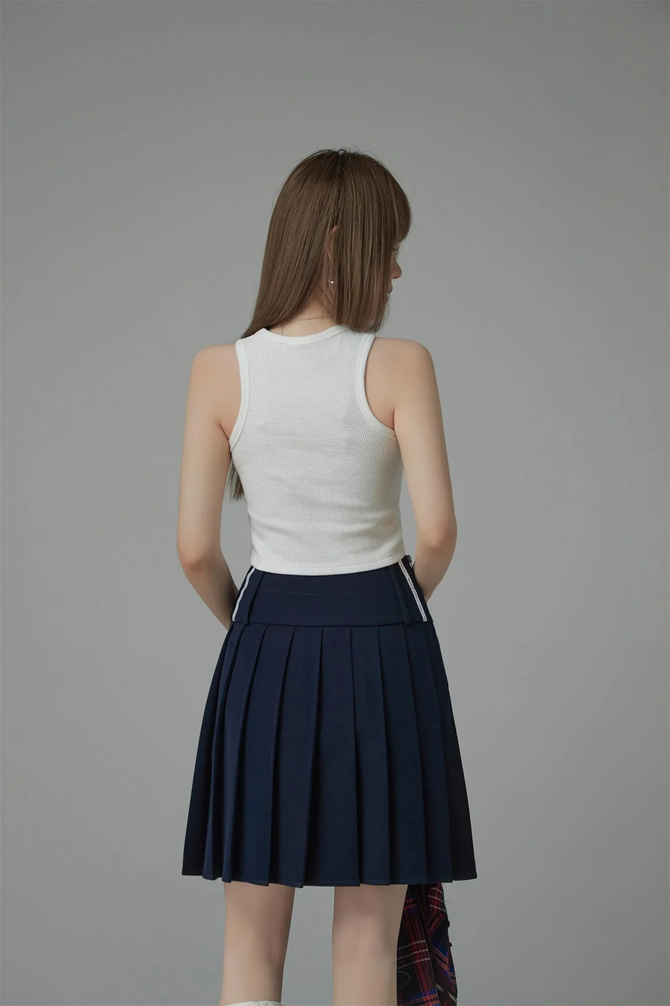 Wide Band Pleated Skirt