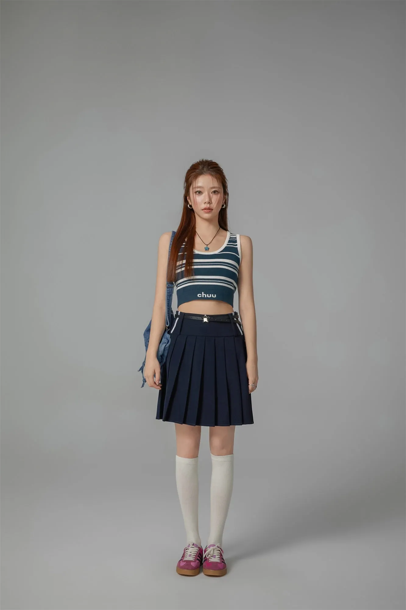 Wide Band Pleated Skirt