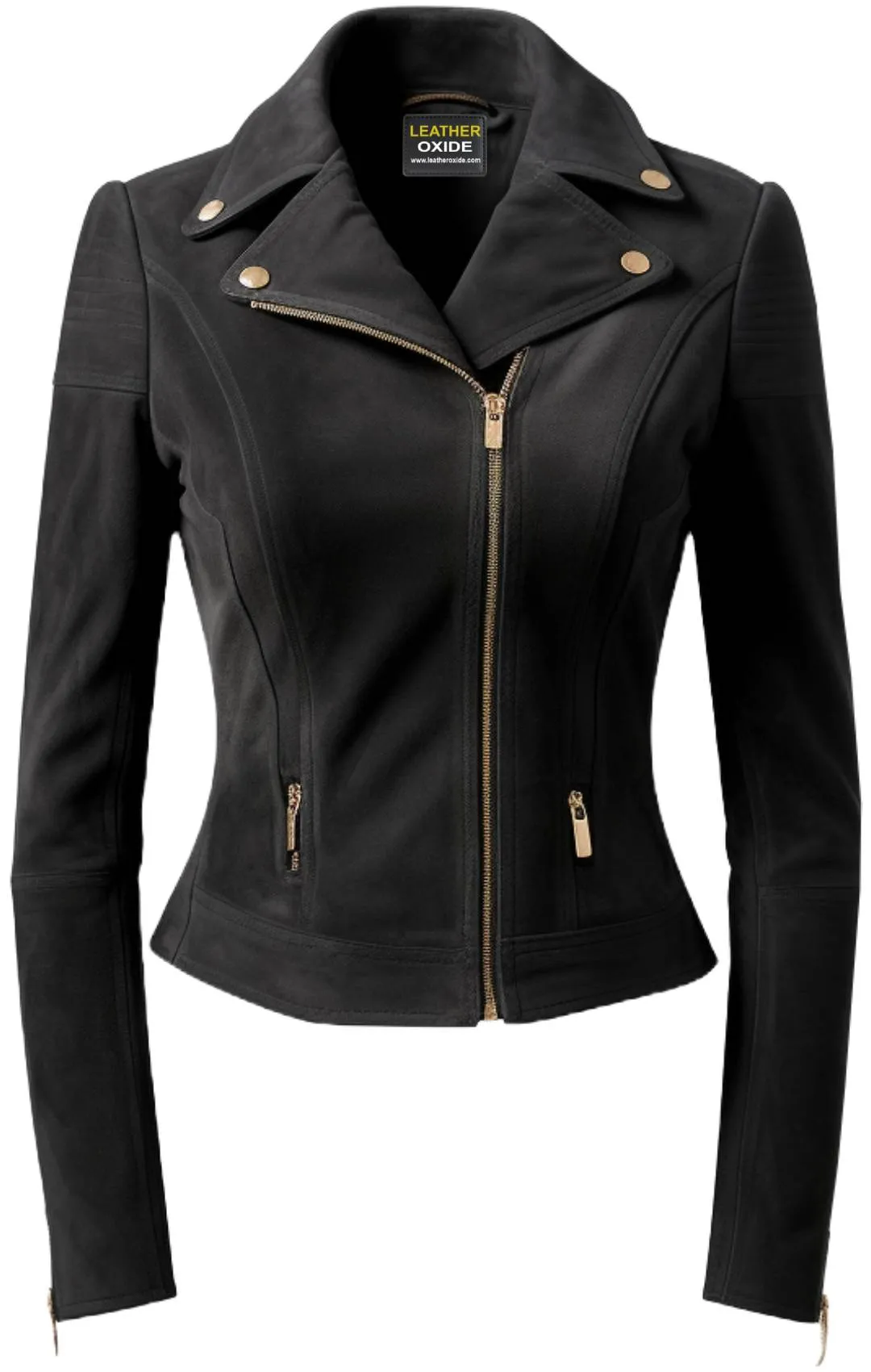 Women Lauren Black Suede Asymmetrical Designer Leather Jacket