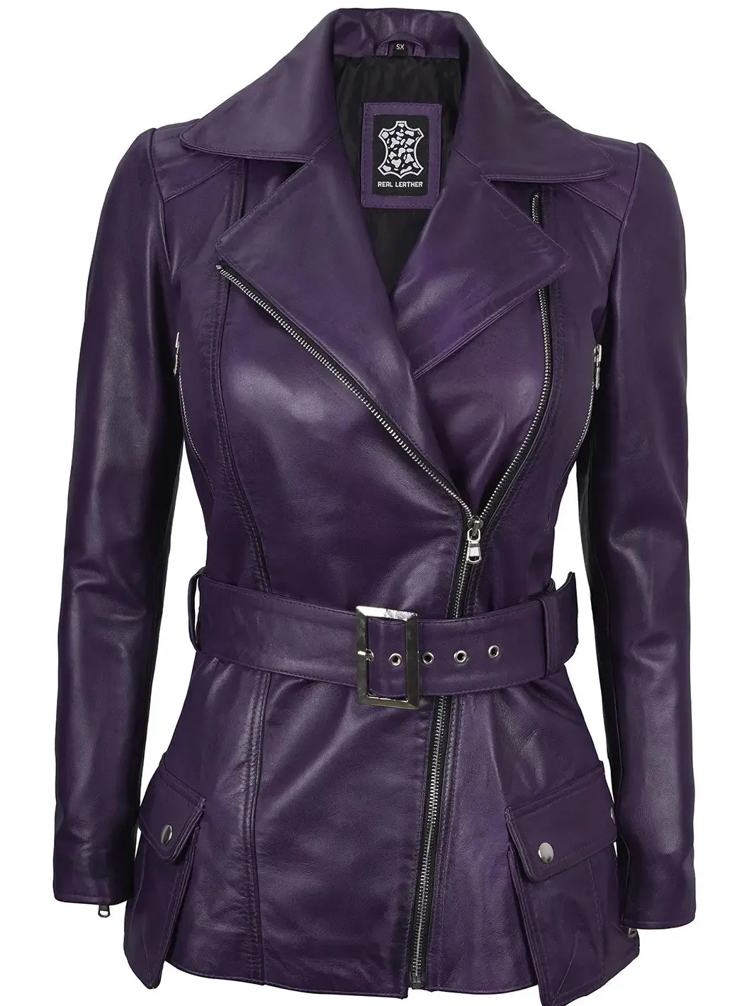 Women Purple Leather Biker Jacket Women