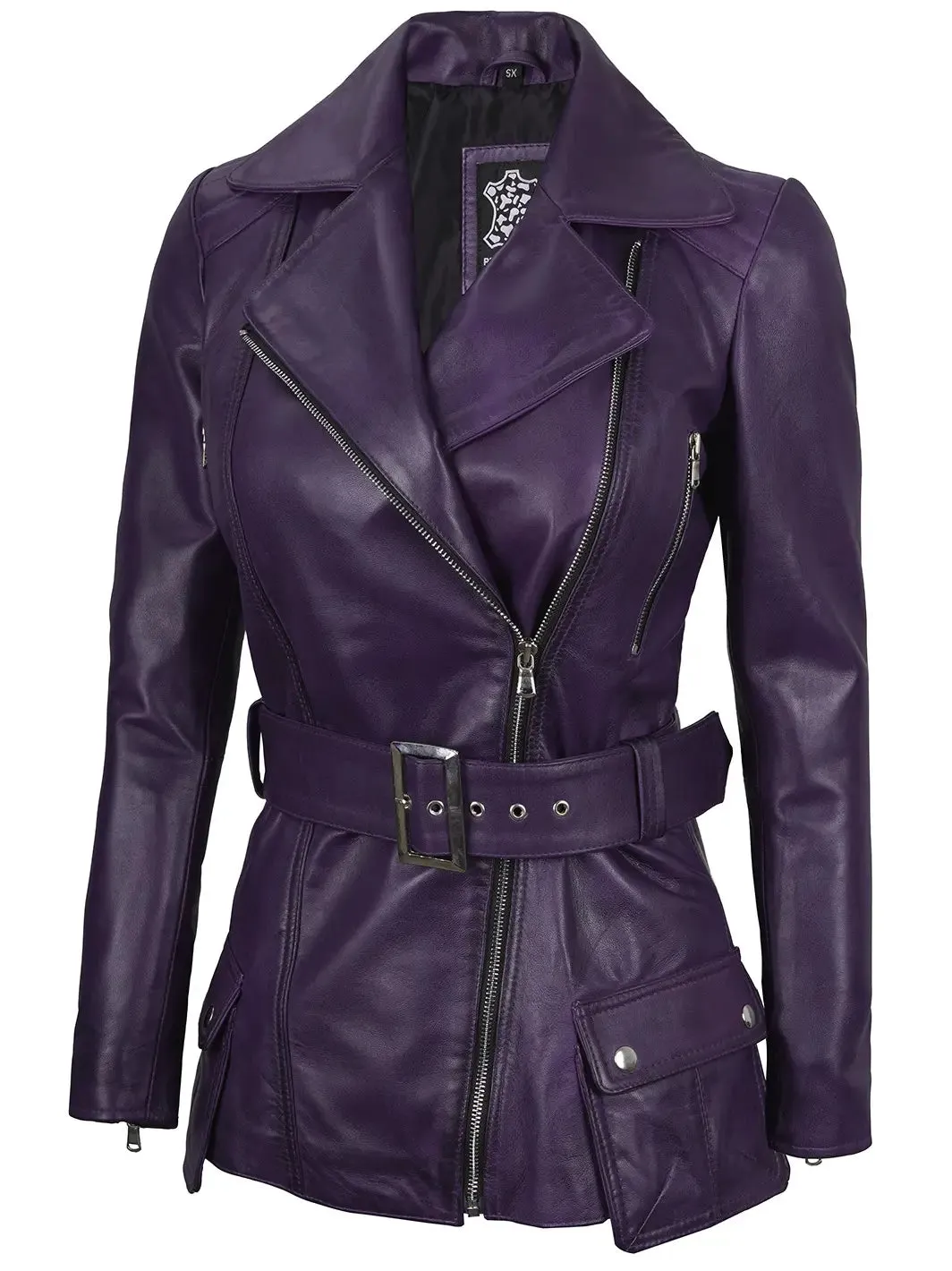 Women Purple Leather Biker Jacket Women