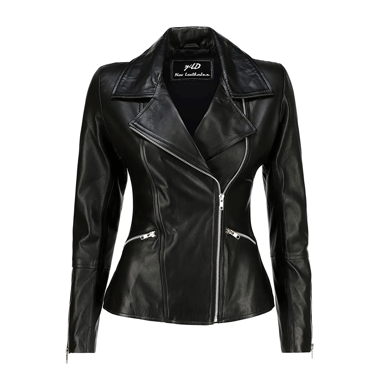 Women's Asymmetrical Biker Black Leather Jacket