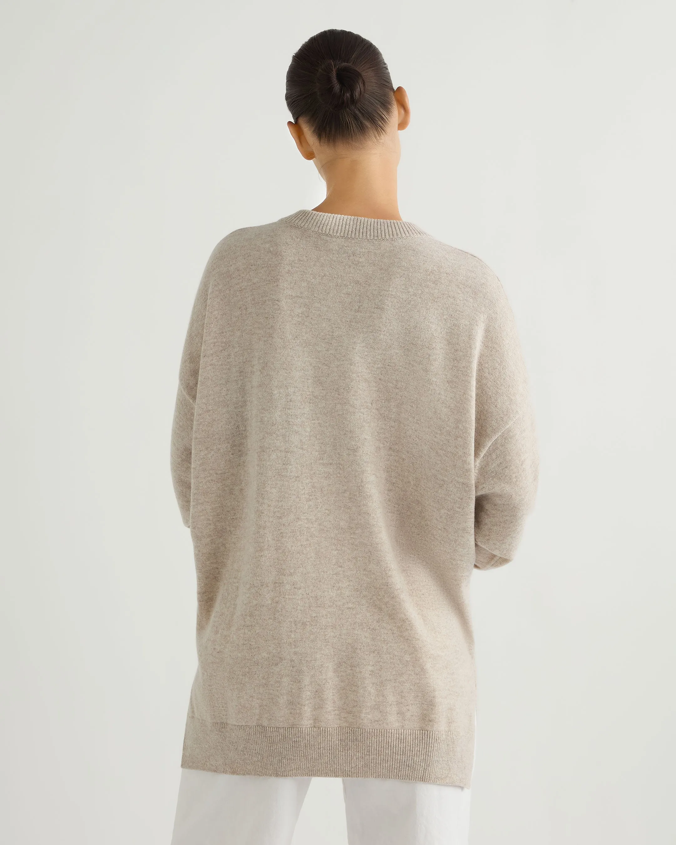 Women's Longline V Neck Cashmere Jumper Sand Brown