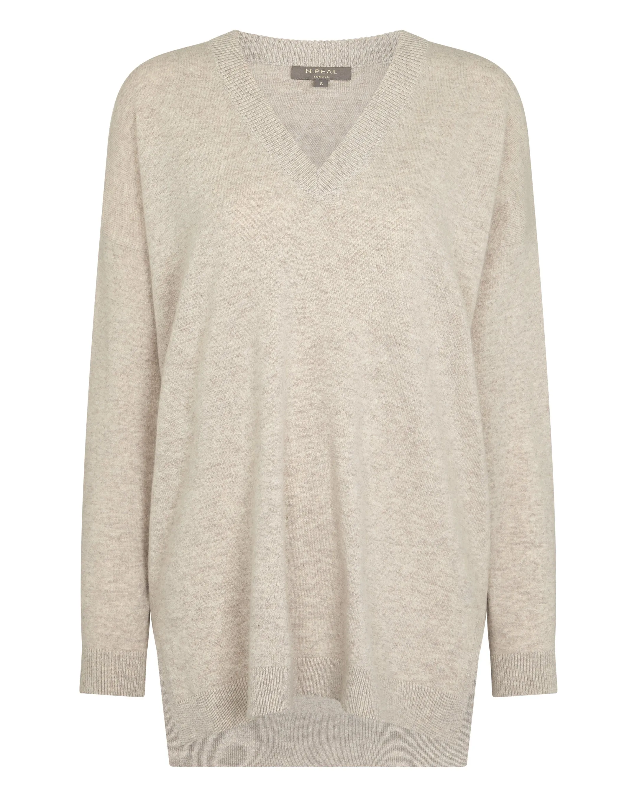 Women's Longline V Neck Cashmere Jumper Sand Brown