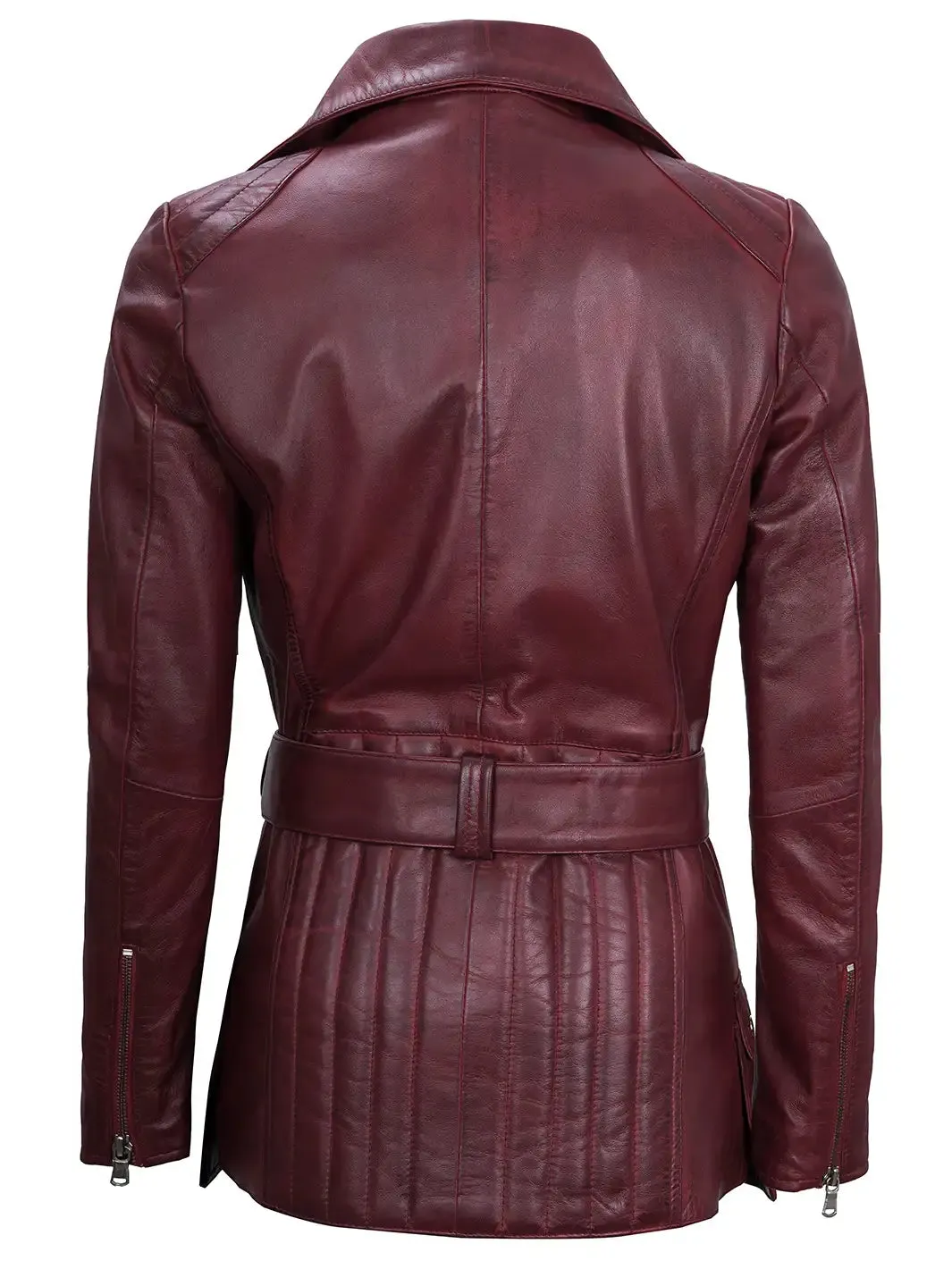 Women's Maroon Asymmetrical Biker Leather Jacket